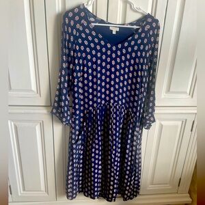 Elegant Navy Blue Patterned Dress